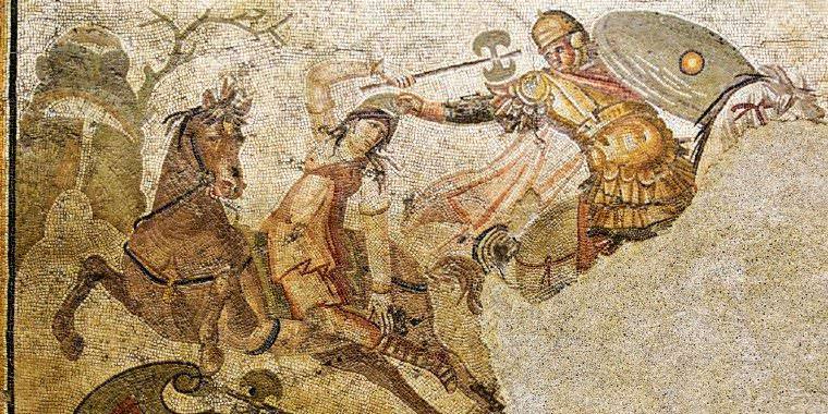mosaico della guerra dell amazzonia seconda meta del iv secolo antiochia frammento di mosaico di lastra marmo calcare rinvenuto nella citta di antiochia sul fiume oronte